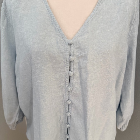 Laura Ashley Soft Blue V-Neck Blouse - Picture 2 of 12